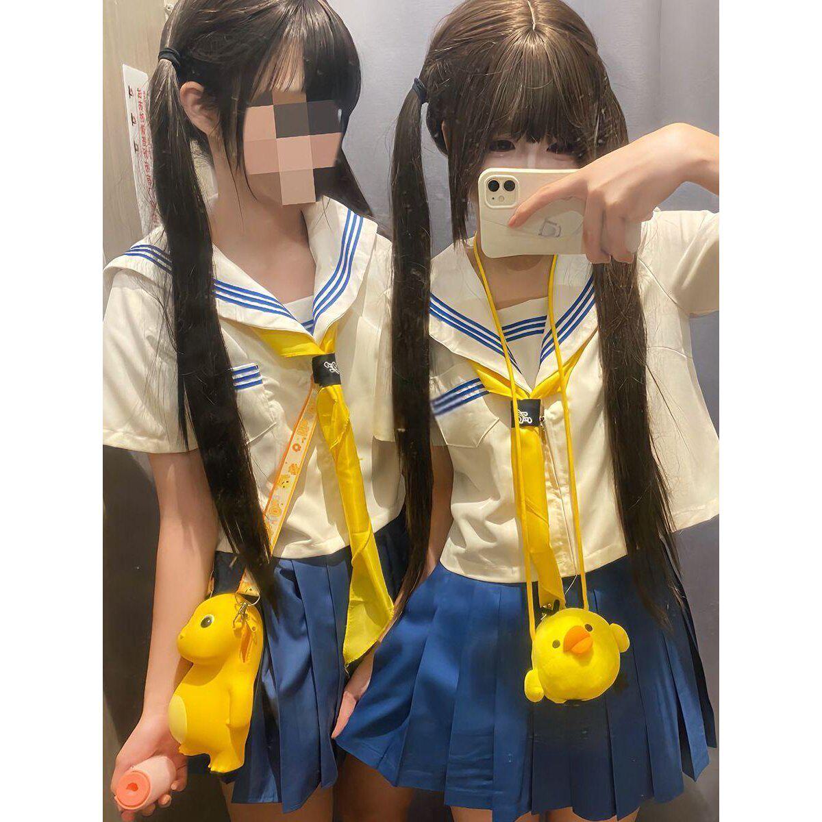 胖MM大码日系jk制服学院海军白领蓝三本水手服夏季短裙闺蜜套装女