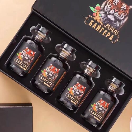 俄罗斯原装进口小虎头酒人参配制酒草本伏特加45度200毫升4瓶礼盒