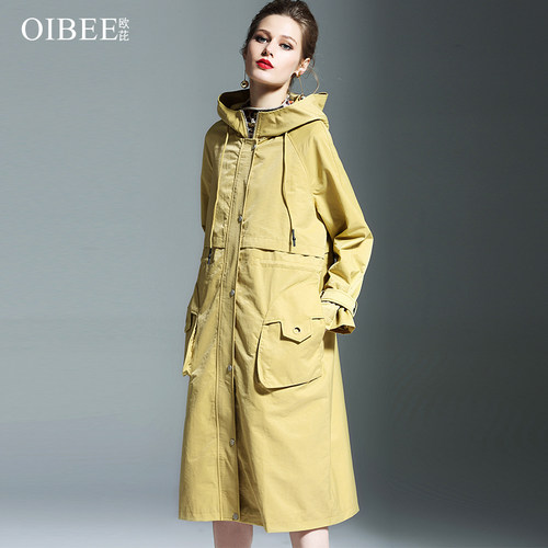 OIBEE2023女中长款春季新款风衣时尚连帽过膝休闲长风衣外套 - 封面