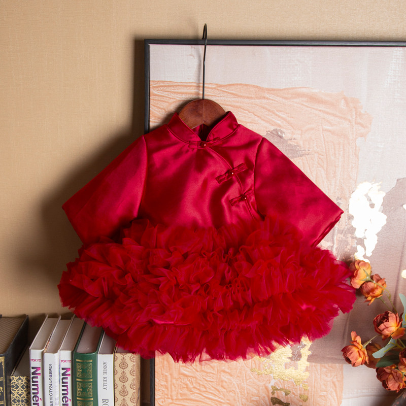 木本尚女宝宝周岁礼服裙冬装加棉加厚过年衣服女童拜年服2026新款