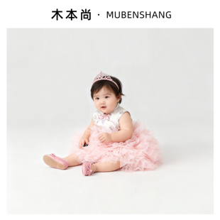 木本尚女童冬装国风连衣裙粉色蓬蓬裙夹棉加厚拜年服周岁礼服过年