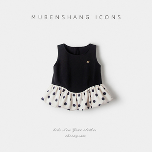 木本尚女童夏装T恤无袖上衣2026新款宝宝夏天衣服可爱波点儿童