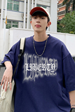 C311-T67夏季模糊字母印花T恤哥特文宽松T四色可选P25控39，男装T恤，电商A135（原星座819）