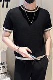 A135-9612男士拼色春夏秋针织短袖冰丝短袖三色圆领P55控79，男装T恤，电商A135（原星座819）