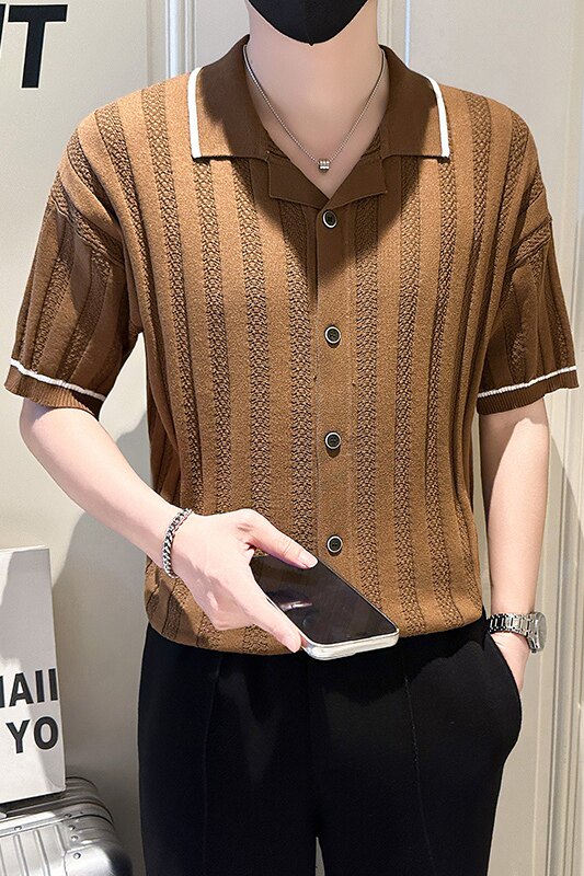 A135-9102男士开衫春夏秋针织短袖冰丝短袖P65控95,男装T恤,电商A135（原星座819）