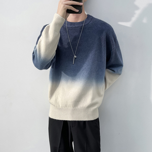 Y8971店主风渐变毛线衣扎染男士撞色宽松休闲大码毛线衫75控98图片