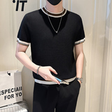 A135-9612男士拼色春夏秋针织短袖冰丝短袖凉爽三色P55控79，男装T恤，电商A135（原星座819）
