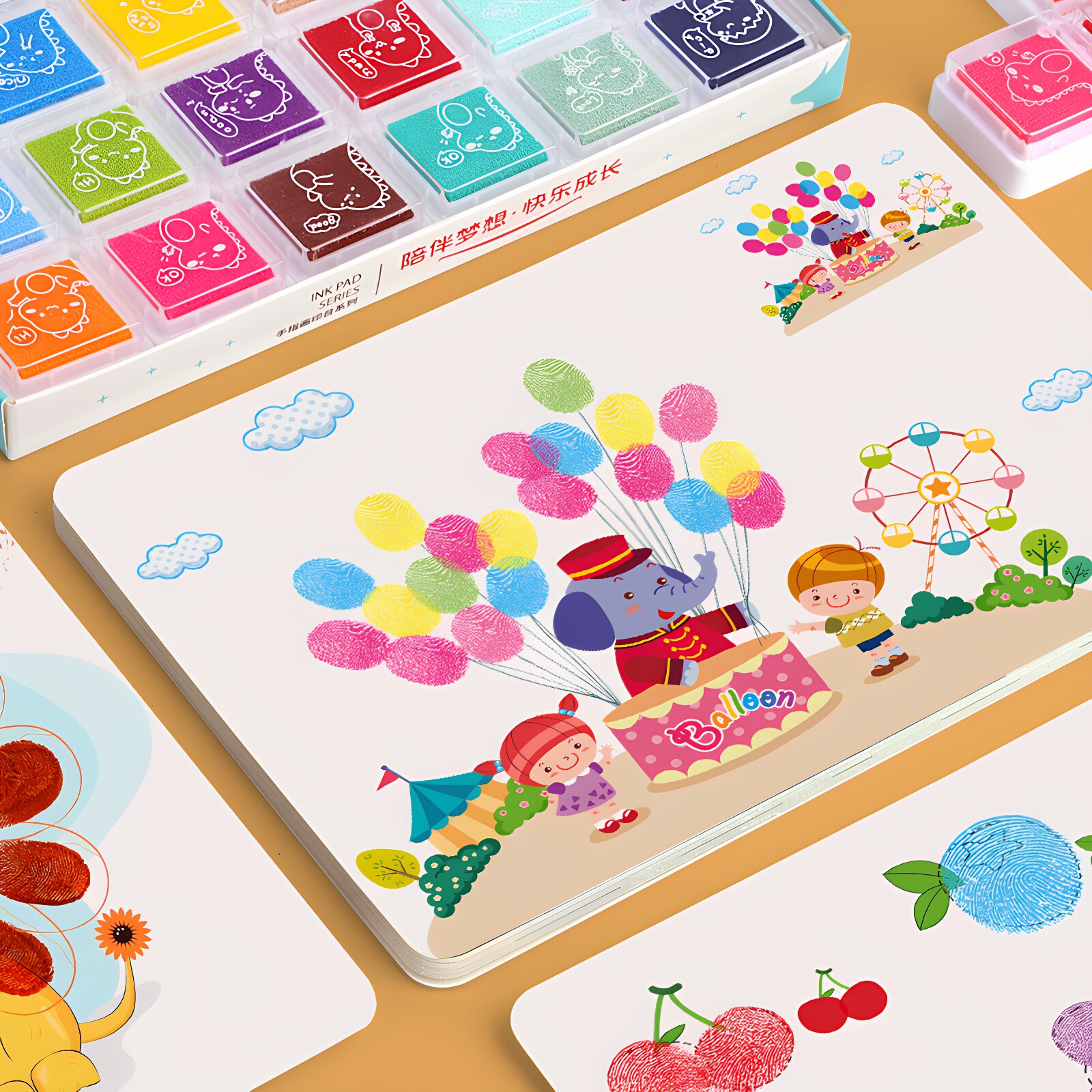 儿童手指画册幼儿园涂鸦手指印泥创意颜料绘画卡印泥涂填色启蒙