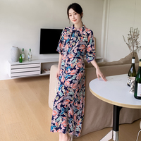 收腰印花大碼夏季寬松棉綢新中式
