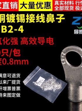 国标A级圆型裸端头RNB2-4 O型冷压接线端子紫铜焊接 100只