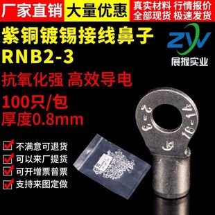 100只 O型冷压接线端子紫铜焊接 国标A级圆型裸端头RNB2