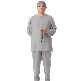 特卖夏季僧服短袖绵绸睡衣男女款居士服禅修服出家人T恤纯棉短褂