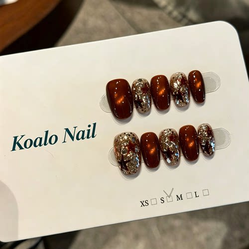 秋冬琥珀色闪片纯手工显白穿戴甲
