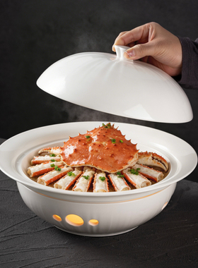 中式饭店保温明炉盘陶瓷蜡烛加热汤盘私厨漂亮饭酒店餐具餐厅菜盘