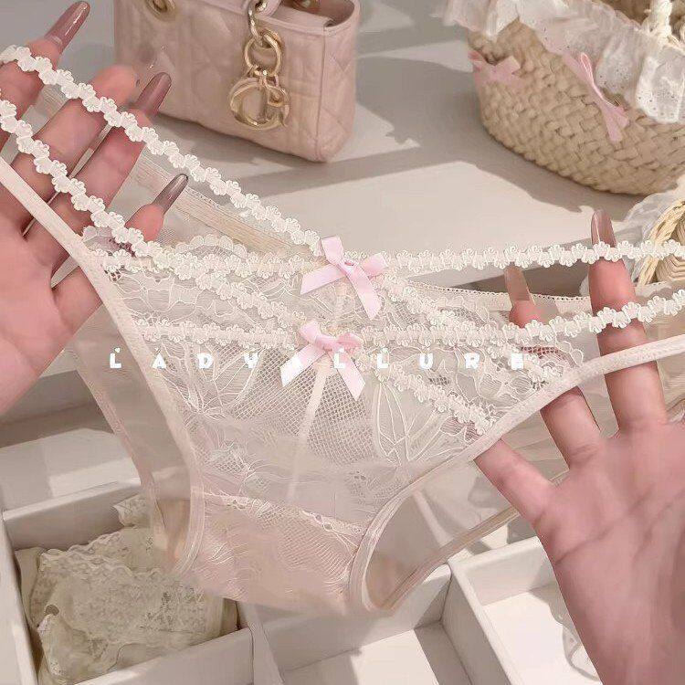 维多利亚2025新款法式缎面蕾丝内裤女纯欲风性感女生薄款无痕不夹