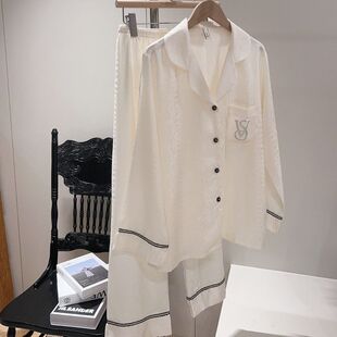 提花烫钻VS睡衣轻奢风高级感女士长袖冰丝丝绸维多利亚家居服套装