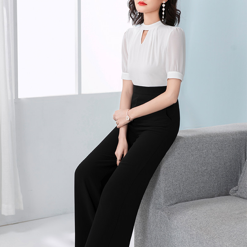 美妃雅雪纺连体裤女夏长款2024新款高腰显瘦气质连衣裤阔腿裤套装