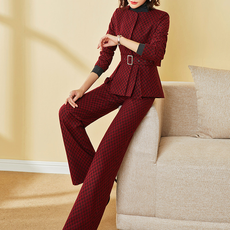 美妃雅酒红色格子羊毛呢套装女秋冬2024新款气质时尚阔腿裤两件套,女装/女士精品,时尚套装,淘宝优惠券,粉丝福利购,淘宝优惠卷