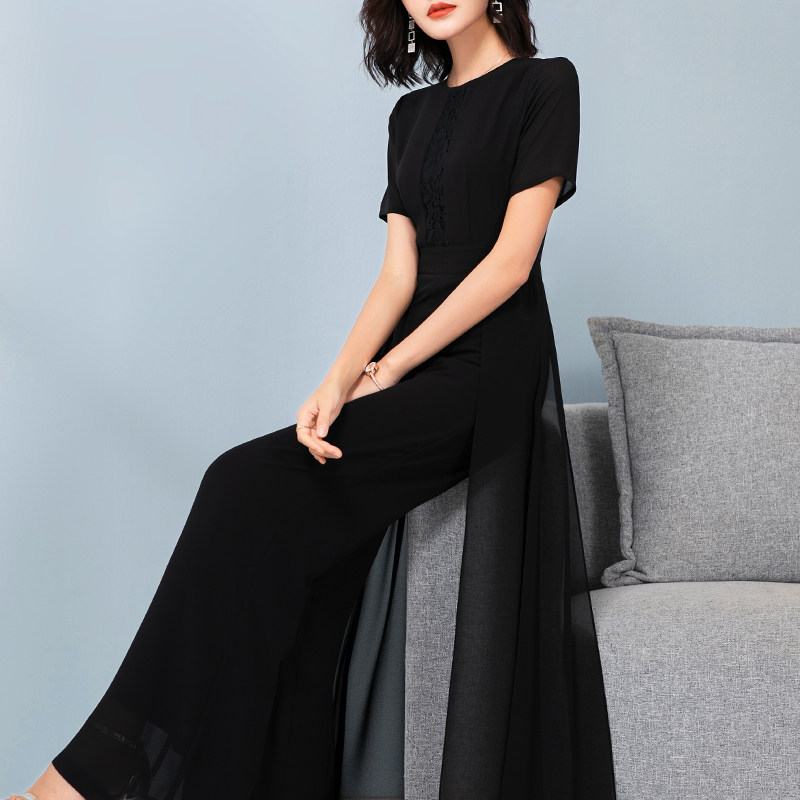 美妃雅雪纺连体裤女夏薄款2025新款时尚气质女神范连衣阔腿裤套装