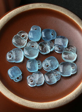 正品海蓝宝吊坠一对DIY耳线