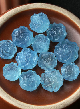 纯天然冰种海蓝宝吊坠玫瑰花水晶