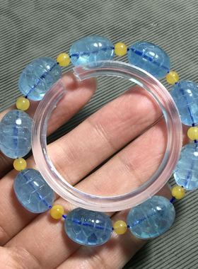 水晶手串蜜蜡天然海蓝宝