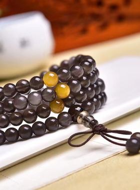 男女黑曜石民族风多圈佛珠手链