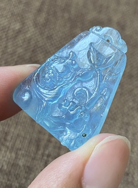 保真天然海蓝宝鱼吊坠蓝色鱼牌9.2克一物一图冰种冰透体男女水晶