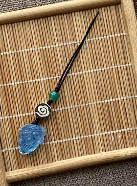 纯天然海蓝宝三脚金蟾钥匙扣蓝色包包挂件三足瑞兽男女水晶保真