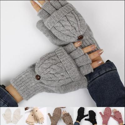ins风百搭翻盖秋冬季毛线手套
