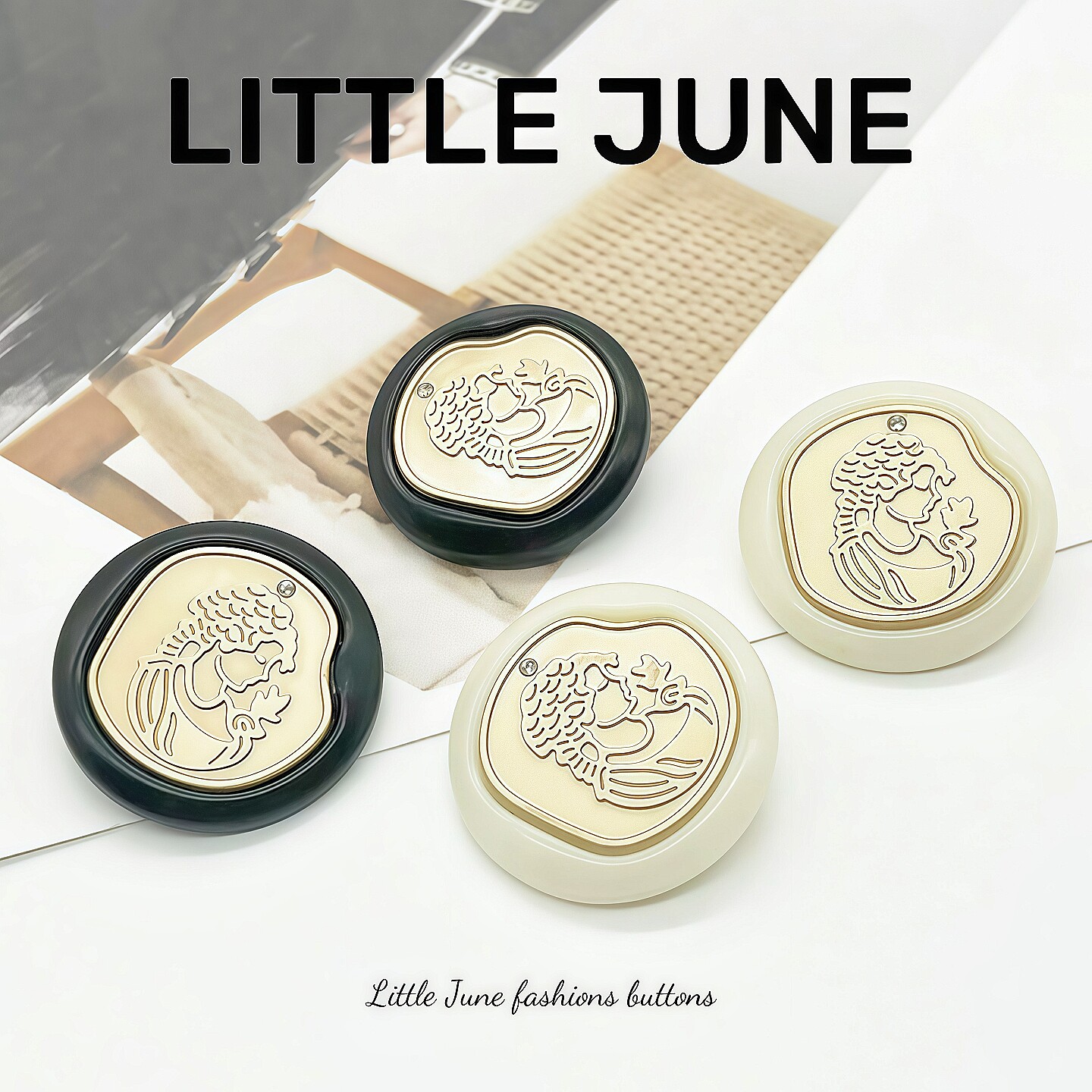 LITTLE JUNE复古风圆形人物图案纽扣西装扣百搭毛衣大衣装饰扣子