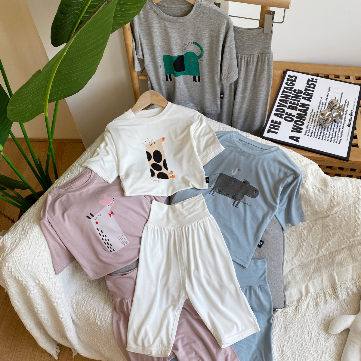 儿童莫代尔睡衣防着凉高腰护肚夏家居服套装
