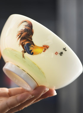 德化高端白瓷精品羊脂玉瓷餐具家用饭碗中式碗餐具公鸡碗起家碗