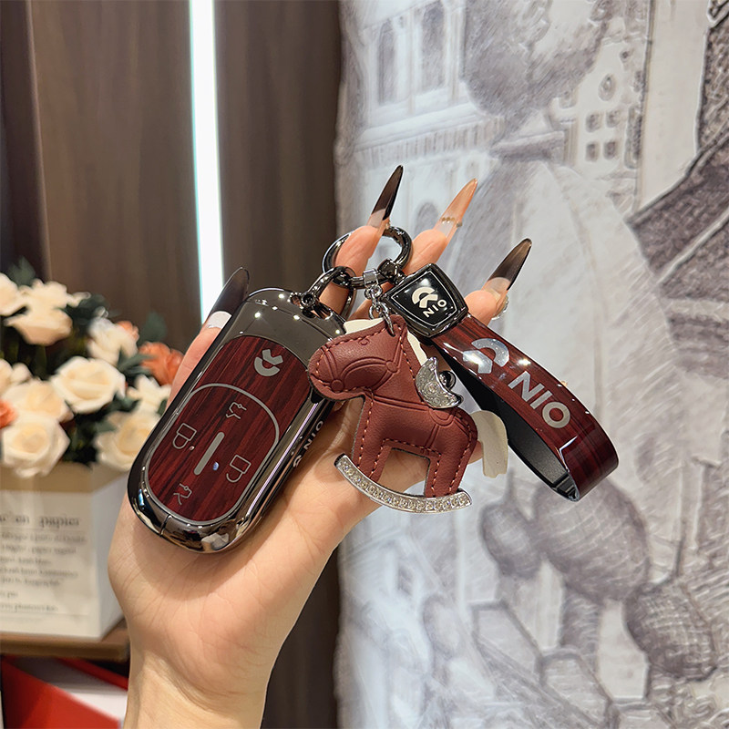适用于新款蔚来ET7/ES7/ES8/ET5/ec6/es6钥匙套包扣高档木纹金属