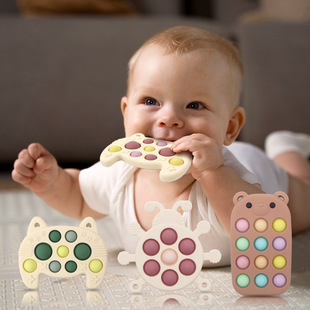 婴儿牙胶硅胶手指锻炼可啃咬按键磨牙棒儿童按按乐玩具宝宝咬咬乐