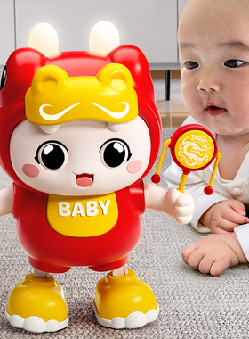 0一1岁婴儿玩具小福兔子练习抬头训练神器电动跳舞宝宝3到6个月龄