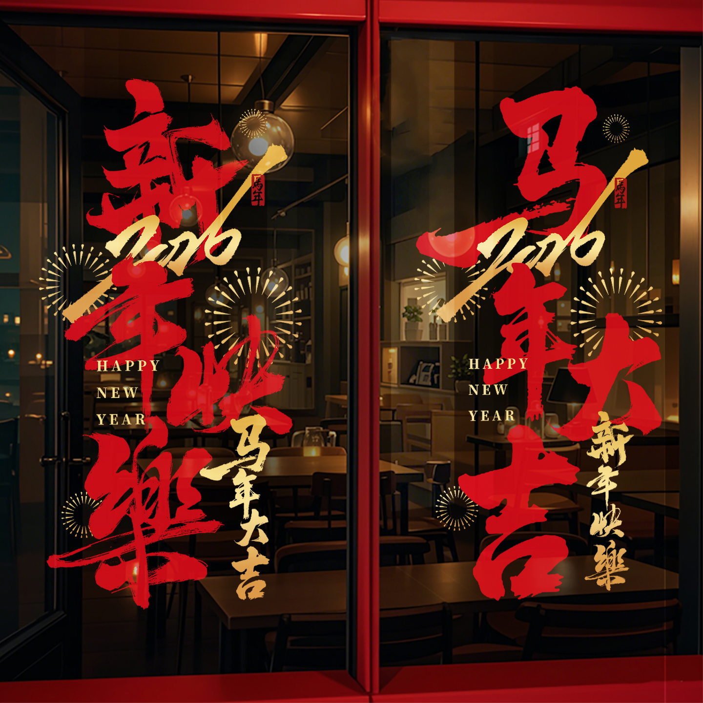 新年装饰窗花马年窗贴画