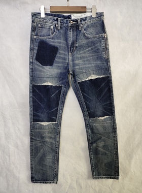 NH69D 安东尼 Denim 潮流 拼布设计 破坏 水洗真赤耳直筒牛仔裤
