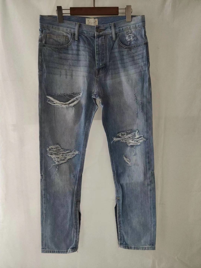 敬畏上帝破洞四季长裤牛仔裤