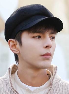 黑色薄款帽子男韩版潮贝雷帽春夏百搭大头围63cm八角帽英伦报童帽