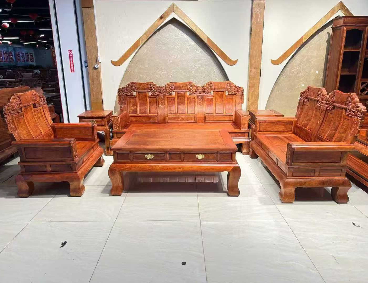红木沙发缅甸花梨大奔沙发6件套明清古典大果紫檀客厅组合