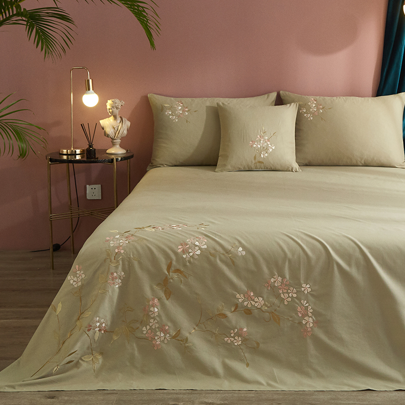 nineer外贸全棉刺绣绣花双人床单
