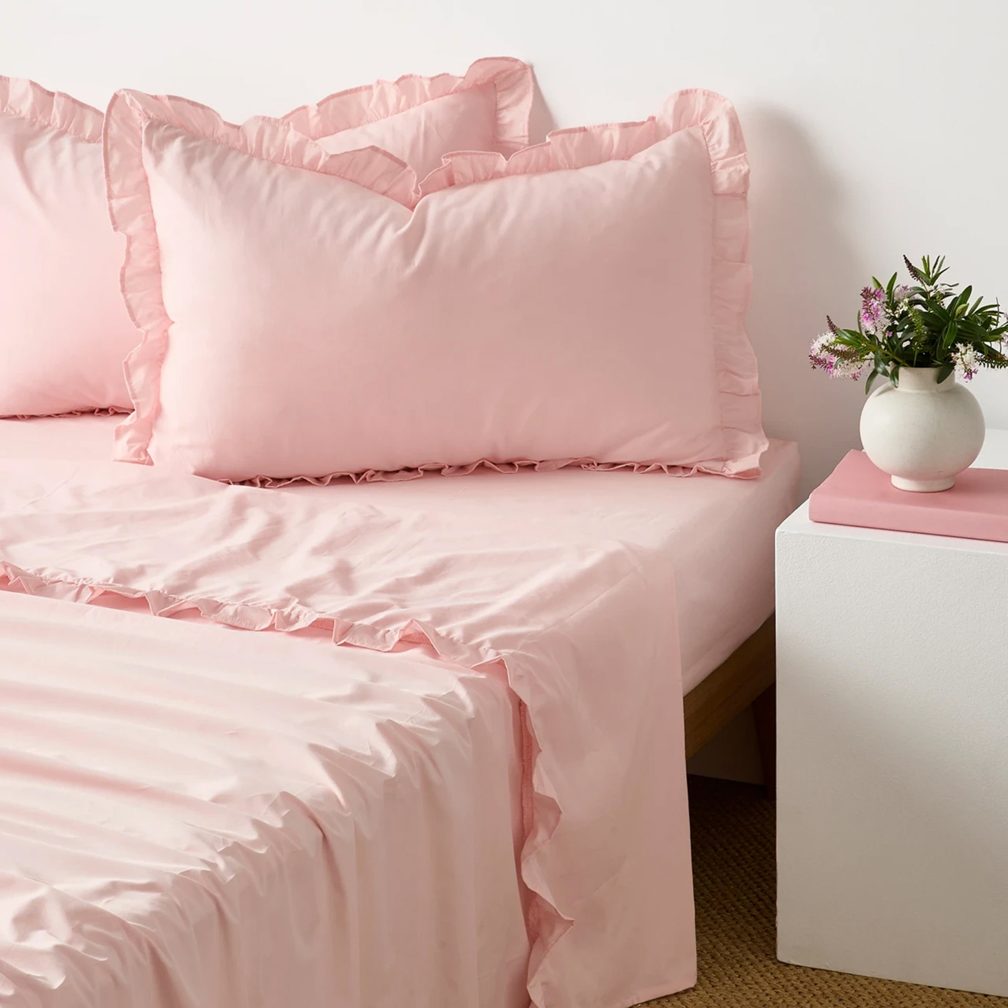 外贸出口公主风全棉荷叶边床单三件套纯色简约风床单枕套宿舍被单