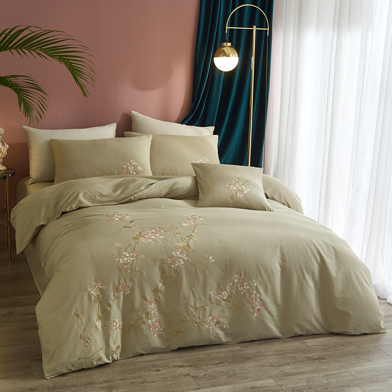 床单四件套全棉简约刺绣
