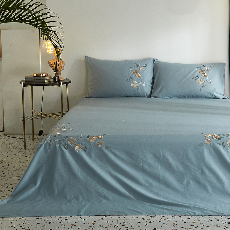 nineer出口欧式雾蓝色绣花床单