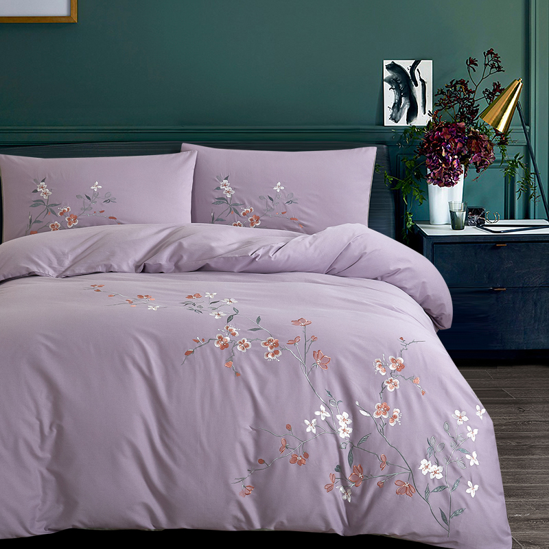nineer外贸中式风灰紫色双人被套