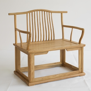 新中式主人椅茶桌主椅实木官帽椅围椅禅椅简约老榆木打坐靠背椅子