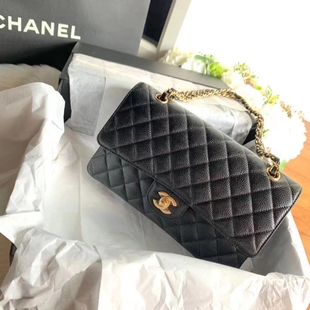 cf黑金荔枝皮中号单肩斜挎包 二手闲置香奈儿Chanel