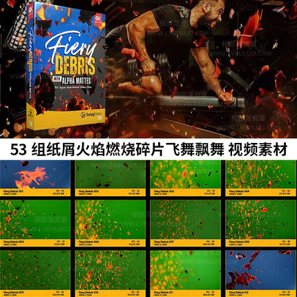 4K视频素材-53组纸屑火焰燃烧碎片飞舞飘舞特效动画 Fiery Debris