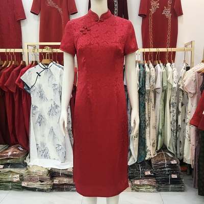 西湖月K6625 婚宴喜婆婆短袖旗袍裙夏季新款妈妈敬酒服婚礼连衣裙